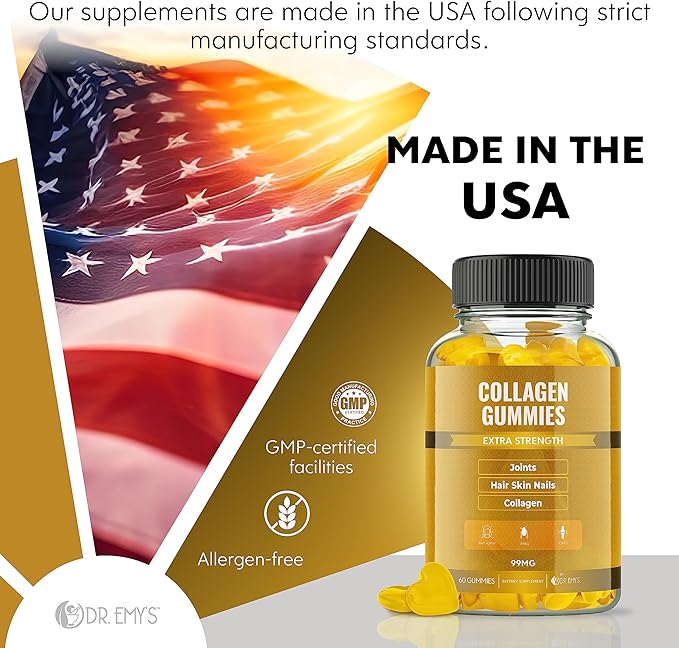 Dr. Emy's Collagen Gummies Gummy Vitamin for Women & Men, Hair, Skin, Nails, Joint Supplement. Anti-Aging Collagen Gummy Supplements. Strengthen Hair, Skin and Nails. Gelatin-Free. 60 ct Each. (3)