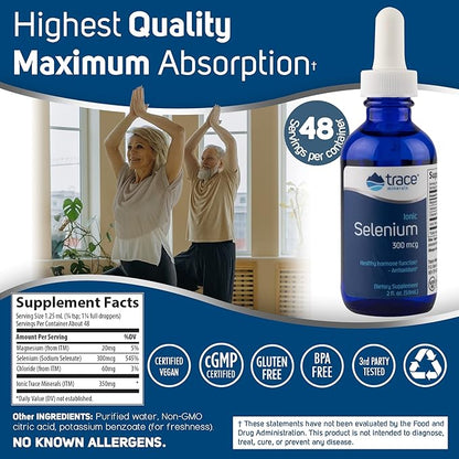 Trace Minerals | Liquid Ionic Selenium 300 mcg Dietary Supplement | Antioxidant, Supports Immunity, Thyroid Health | Vegan, Gluten Free, Non-GMO | 2 fl oz (2 pack), 96 servings