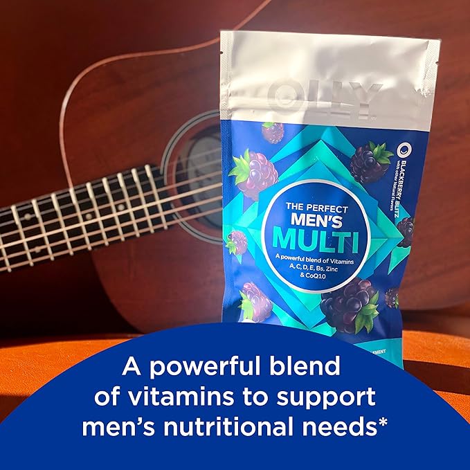 OLLY Men's Multivitamin Gummy, Immune Support, Vitamins A, C, D, E, B, Lycopene, Zinc, BlackBerry, 60 Day Supply - 120 Count