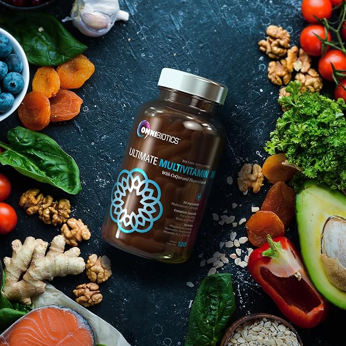 OmniBiotics Ultimate Daily Multivitamin for Women & Men - 120 Vegan Capsules - Includes 34 Essential Ingredients Like Vitamin A, C, D & E, Vitamin B12, B6, Biotin, & Zinc - Multivitamins Supplement