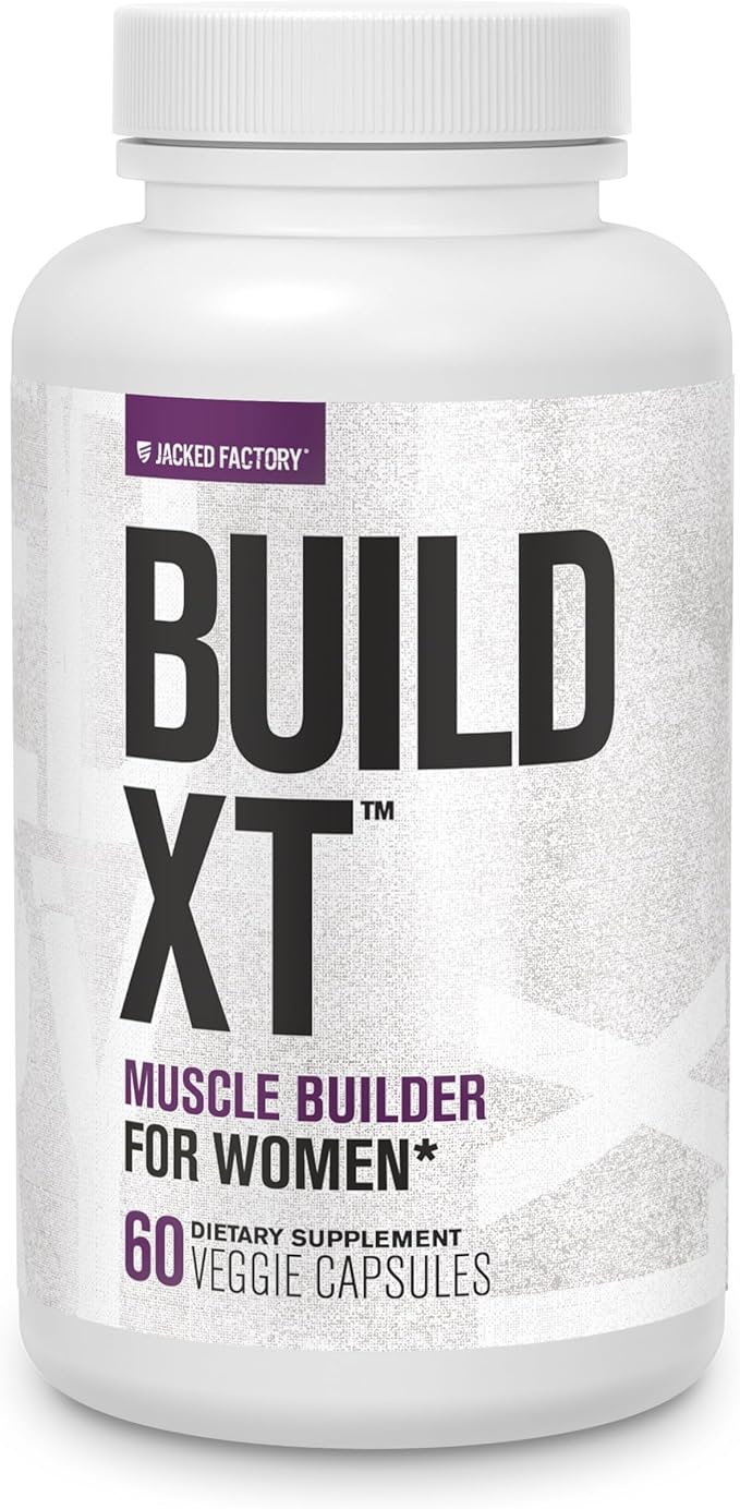 Jacked Factory Build-XT for Women - Muscle Builder for Women with VitaCherry, ElevATP, & Senactiv to Increase Muscle Growth, Muscle Recovery, & Boost Energy - 60 Count