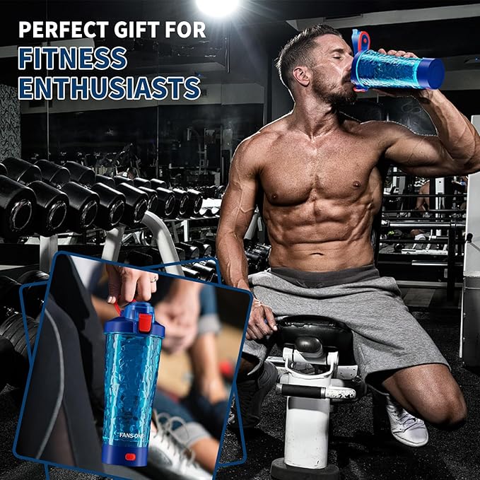 Electric Protein Shaker Bottle, 24oz Lockable Electric Blender Cup, Tritan USB Rechargeable Protein Shake Mixer, Blender Shaker Cups for Protein Shakes, Blue