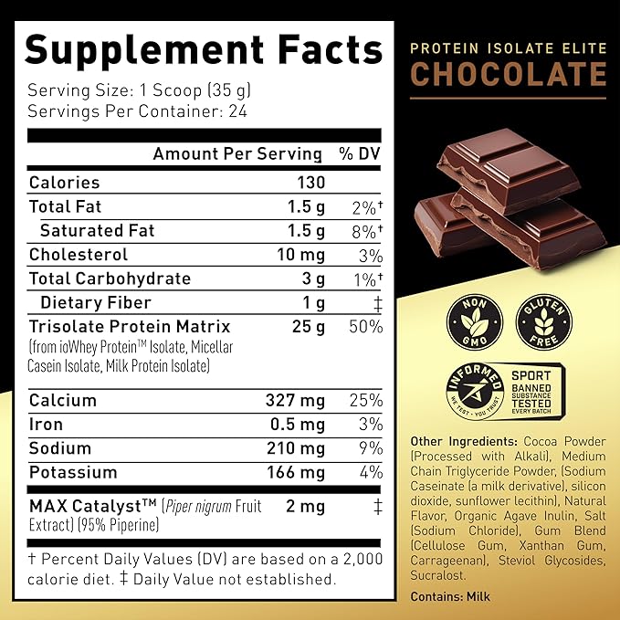 Kaged Protein Powder Elite: 100% Isolate Blend Whey, Casein, and Milk Protein Blend for Recovery and Muscle Building | Chocolate | 2lbs