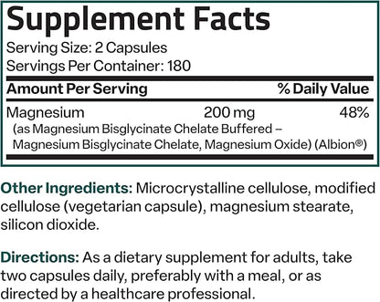 Bronson Magnesium Glycinate 200 MG per Serving Chelated for High Absorption, Gentle On Stomach, Non-GMO, 360 Vegetarian Capsules