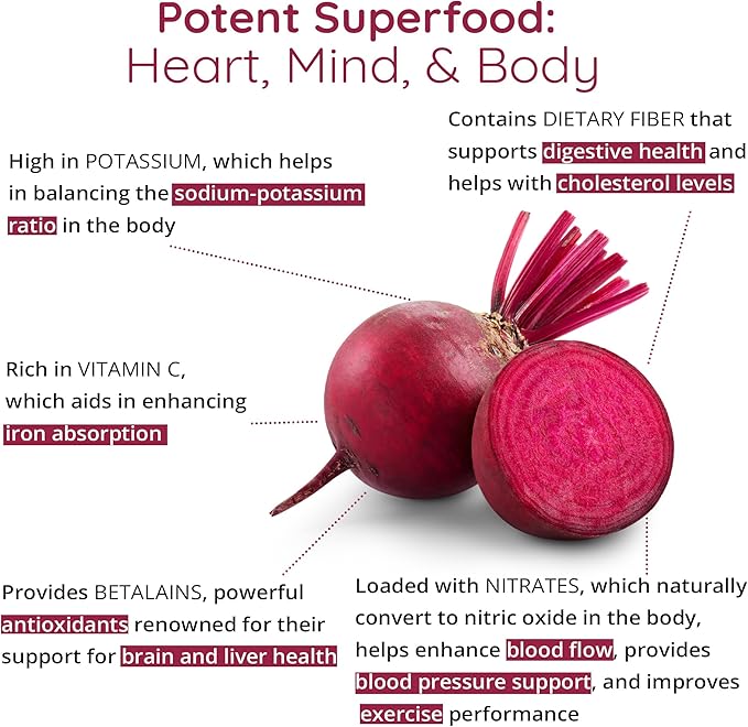 Organic Beet Root Capsules [1,300mg Superfood] - Blood Pressure Support Supplements, Beet Root Powder - Nitric Oxide Supplement, Blood Flow & Blood Circulation | Antioxidant, Brain Food | Vegan, 60 Ct