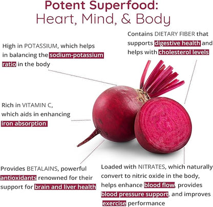 Organic Beet Root Capsules [1,300mg Superfood] - Blood Pressure Support Supplements, Beet Root Powder - Nitric Oxide Supplement, Blood Flow & Blood Circulation | Antioxidant, Brain Food | Vegan, 60 Ct