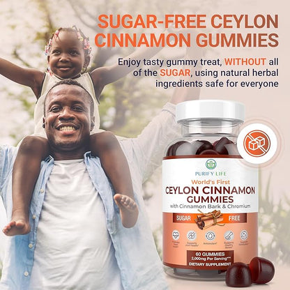 Sugar-Free Ceylon Cinnamon Gummies (2,000mg/Serving) Joint Pain Support Cinnamon Supplement & Brain Health, Vegan, Gluten-Free, Replace Ceylon Cinnamon Capsules, Pills, Powder Extract 60 Chews