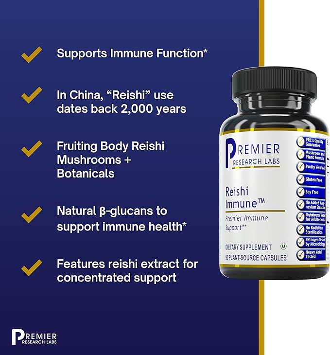 Premier Research Labs Reishi Immune Support Supplement- Reishi Mushroom Capsules, Organic Reishi Mushroom Extract for Women and Men, Contains Red Algae, Turmeric, Milk Thistle - 90 Pure Vegan Capsules