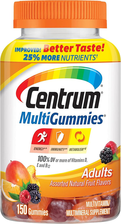 Centrum MultiGummies Gummy Multivitamin for Adults, with Vitamins D, B and E, Assorted Flavor, Fruit, 150 Count