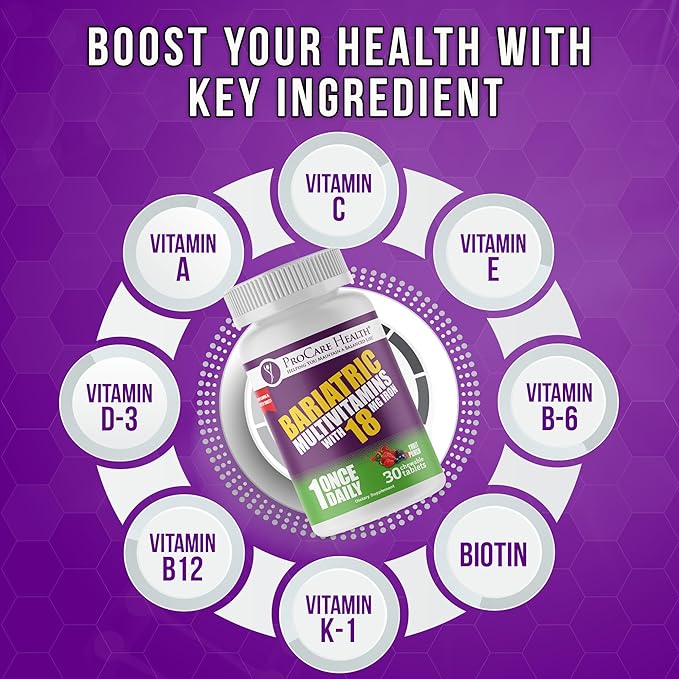 Procare Health Bariatric chewable Multivitamin with Iron 18mg (30 Tablets) - Fruit Punch Flavor Bariatric Multivitamin Chewable Pills for Gastric Bypass & Sleeve Gastrectomy Patients* (1 Month Supply)