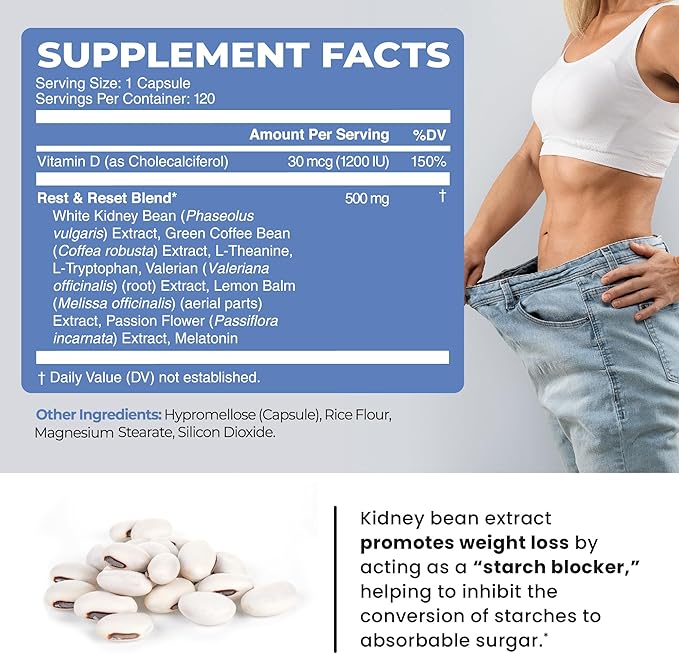 Night Time Fat Burner | Shred Fat While You Rest | Hunger Suppressant, Carb Blocker & Weight Loss Support Supplements | Burn Belly Fat, Support Metabolism & Rest Easily | 120 Nighttime Pills