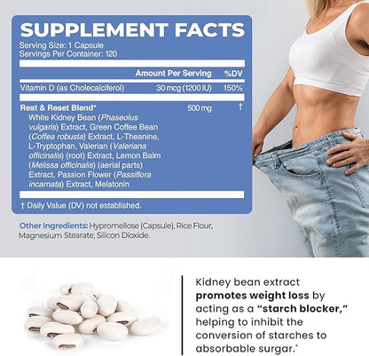 Night Time Fat Burner | Shred Fat While You Rest | Hunger Suppressant, Carb Blocker & Weight Loss Support Supplements | Burn Belly Fat, Support Metabolism & Rest Easily | 120 Nighttime Pills