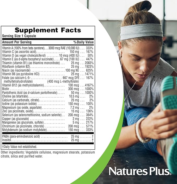 Natures Plus Ultra One Iron Free - 90 Easy to Swallow Capsules - High Potency Once Daily Multivitamin & Mineral Supplement - Natural Energy - Vegetarian, Gluten-Free - 90 Servings