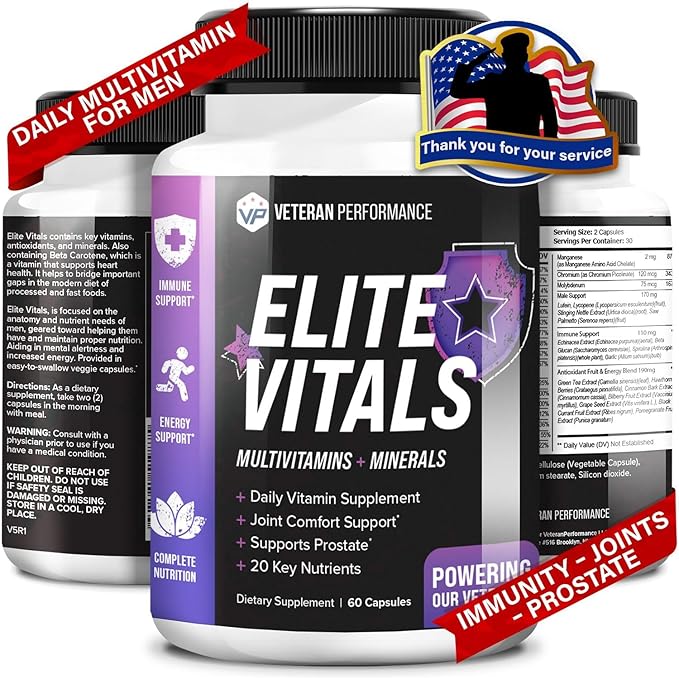 Elite Vitals Multivitamin for Men – Daily Mens Multivitamins Ages Over 20 Plus – Prostrate Energy Immune Joint Support – Daily Mens Vitamins and Minerals (60 Capsules)