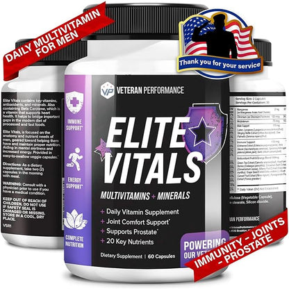 Elite Vitals Multivitamin for Men – Daily Mens Multivitamins Ages Over 20 Plus – Prostrate Energy Immune Joint Support – Daily Mens Vitamins and Minerals (60 Capsules)