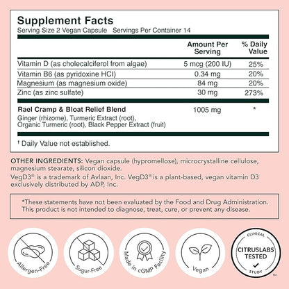Rael PMS Supplement - Hormone Balance for Women, PMS Relief, Menstrual Cramps, Period Bloating, Mood Swings Treatment with Turmeric, Ginger, Magnesium, No NSAIDs, Vegan (28 Capsules)