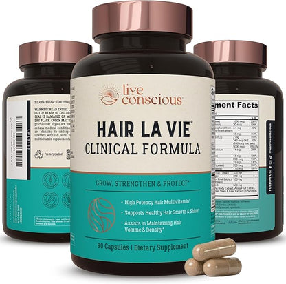 Hair La Vie Live Conscious Clinical Formula Hair Growth Vitamins for Women and Men w/Biotin 5000mcg, Collagen & Saw Palmetto (Pack of 1)