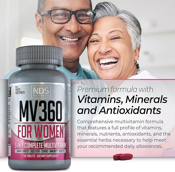 NDS Nutrition MV360 For Women, 5-in-1 Complete Multivitamin for Women with Essential Women’s Vitamins for Energy, Digestion, Toning, Immune Support, & Women’s Health & Beauty, 60 Tablets, 30 Servings