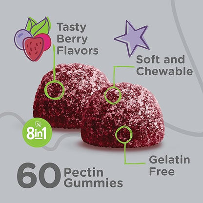 Kids Multivitamin Gummies with Probiotics - 8-1 Kids Vitamins for Immune Health Support with Vitamin C, D3, B12, B6, Zinc, Elderberry, Selenium - Vegetarian - Chewable Tasty Berry Flavored Gummy