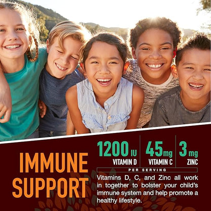 Strong Earth- Organic Multivitamin Gummies for Kids- Gummy Vitamins & Minerals Including Vitamin A, C, D3, E, B6 & Zinc - Chewable Multi Vitamin Gummies with Immune Support for Boys and Girls (60)