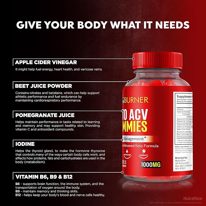 Keto Burner ACV Gummies, Keto Burner Keto ACV for Weight Loss, All Natural Keto Plus Apple Cider Vinegar Gummy, Advanced Keto+ACV, Official KetoBurner Brand Reviews (60 Gummies)