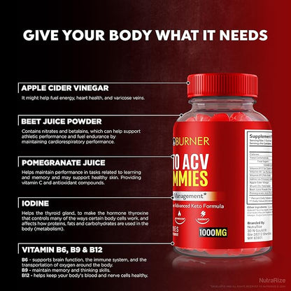 Keto Burner ACV Gummies, Keto Burner Keto ACV for Weight Loss, All Natural Keto Plus Apple Cider Vinegar Gummy, Advanced Keto+ACV, Official KetoBurner Brand Reviews (60 Gummies)