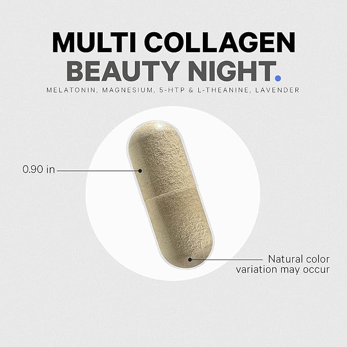 Codeage Multi Collagen Protein Beauty Night - Melatonin, Magnesium Bisglycinate, 5-HTP, L-Theanine, English Lavender Flower, Bone Broth - Vitamins - Supplement - Sleep Pills - Non-GMO - 150 Capsules