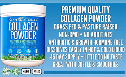 Collagen Peptides Powder - Grass-Fed, Pasture-Raised Hydrolyzed Protein Supplement for Skin, Hair, & Nails - Non-GMO, Zero Sugar Daily Supplement for Men & Women (45 Servings)