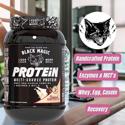 Worldwide Nutrition Bundle: Black Magic Multi-Source Casein Protein Powder - Muscle Gain with Whey, Micellar Casein, MCTs & Enzymes - Original Horchata Flavor - 2 LB & Multi-Purpose Keychain