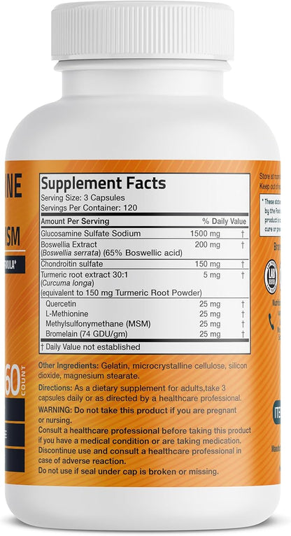 Bronson Glucosamine Chondroitin Turmeric & MSM Advanced Joint & Cartilage Formula, Supports Healthy Joints, Mobility & Cartilage - Non-GMO, 360 Capsules