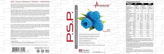 Metabolic Nutrition P.S.P. Physique Stimulating PreWorkout 672g Zero Sugar Caffeine Free (Blue Raspberry)
