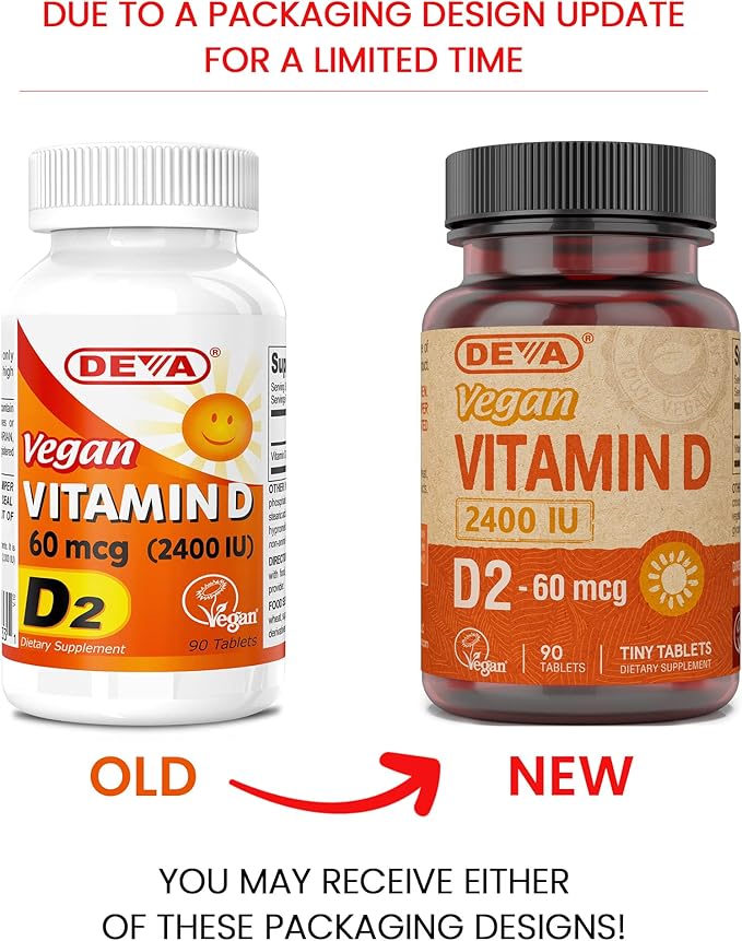 DEVA Vegan Vitamin D2 60 mcg 2400 IU, Ergocalciferol Supplement with No Animal Ingredients, 90 Tablets (Pack of 3)