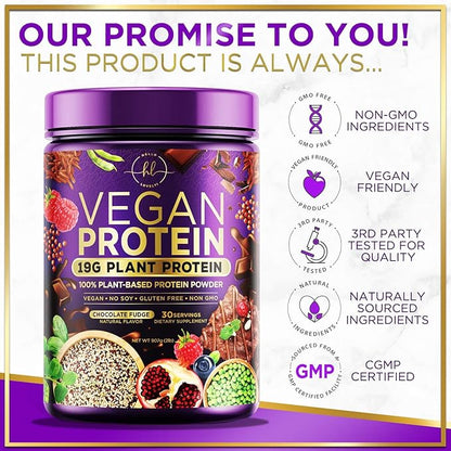 Vegan Protein Powder, Chocolate Fudge - 100% Plant Protein, 3.4g BCAAs, Premier Isolate, No Dairy, Whey or Gluten, Non-GMO, Easy Digesting, Vegan Protien Powder Women & Men, 2 Pounds (30 Servings)