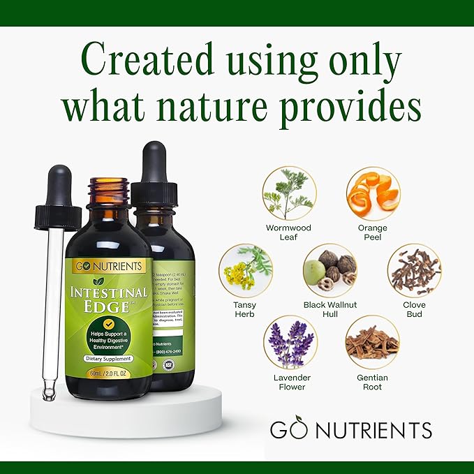 Go Nutrients Intestinal Edge - Gut Cleanse for Humans with Wormwood, Black Walnut, Clove & More - Liquid Drops for Digestive Support - Non-GMO Tincture - 2oz