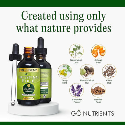 Go Nutrients Intestinal Edge - Gut Cleanse for Humans with Wormwood, Black Walnut, Clove & More - Liquid Drops for Digestive Support - Non-GMO Tincture - 2oz
