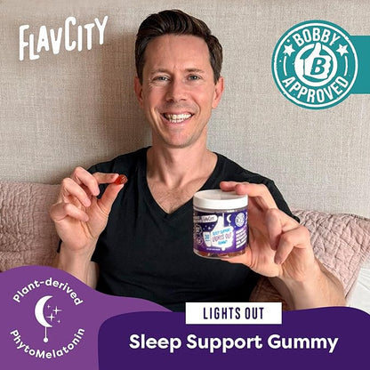 FlavCity Melatonin Sleep Gummies for Adults, Lights Out Gummy - Chewable Sleep Support Supplement with Plant-Based GABA, Magnesium & Chamomile for Deep & Restful Bedtime, 30-Day Supply