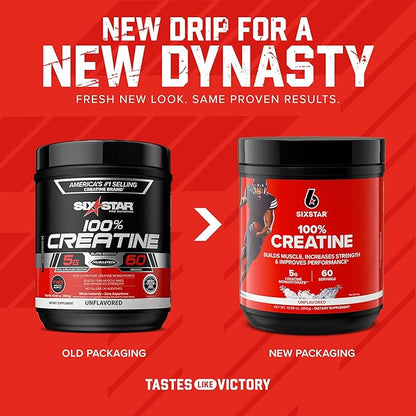 Six Star 100% Creatine Monohydrate Powder - Unflavored Micronized Creatine Monohydrate Supplement for Workout Performance, Muscle Building & Strength - Creatine Powder for Women & Men - 60 Servings