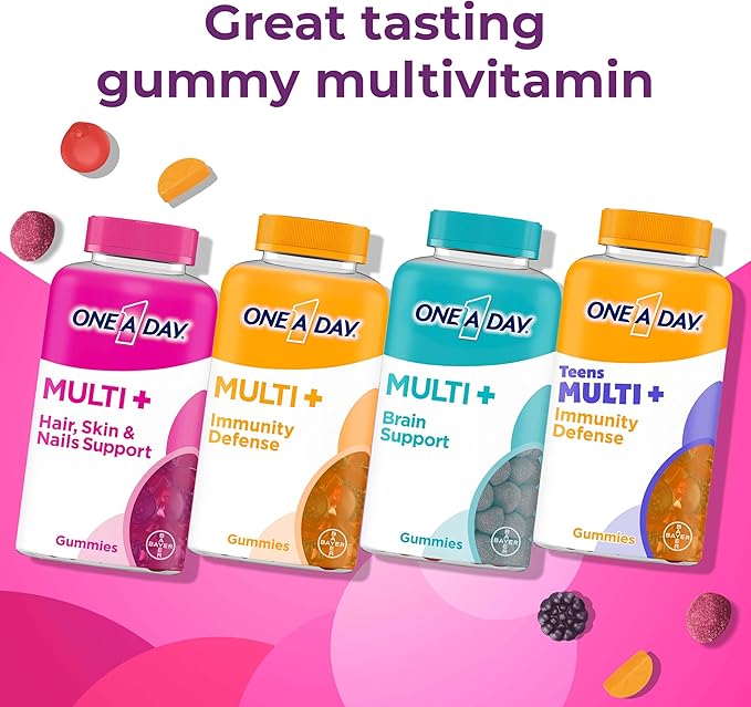 ONE A DAY Multi+ Hair, Skin & Nails, Multivitamin + Boost of Support for Healthy Hair, Skin & Nails with Biotin and Vitamins A, C, E & Zinc ,Gummy 120 Count (2 Month Supply)