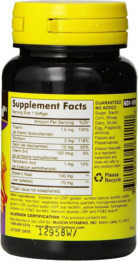 MASON NATURAL Vitamin B-Complex, 300-day Supply, for Normal Nerve Support and Energy Metabolism, 100 Softgels (Pack of 3)