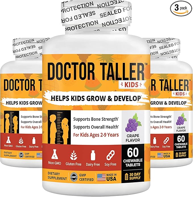 NuBest Doctor Taller Kids - Kids Multivitamins, Toddler Vitamins - Support Healthy Height, Height Growth and Bone Strength for Ages 2 to 9 - Grape Flavor - 60 Vegan Chewable Tablets | 3 Pack