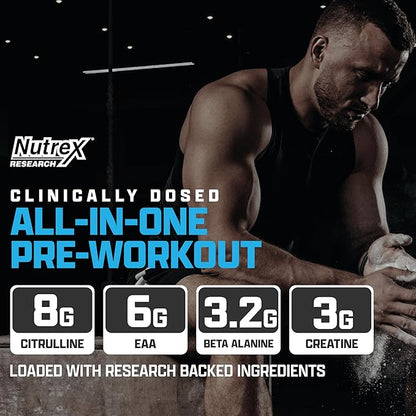 Nutrex Research Outlift Clinical Clinically Dosed Pre Workout Powder with Creatine, Citrulline, EAA | Energy, Performance, Pump Preworkout Supplement for Men & Women (22 Servings, Blueberry Lemonade)