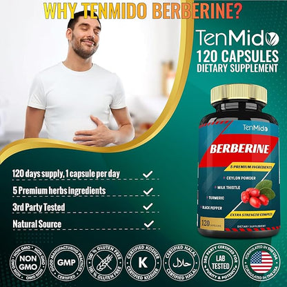 Berberine Extract Capsules, 4 Months Supply & Ceylon, Milk Thistle, Turmeric, Black Pepper | Immune Function Supports, Weight Management Supplements