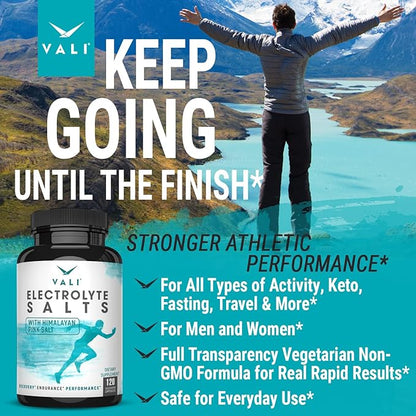VALI Electrolyte Salts Rapid Oral Rehydration Replacement Pills. Hydration Nutrition Powder Supplement, Recovery & Relief Fast. Fluid Health Essentials. Keto Salt Mineral Tablets. 120 Veggie Capsules