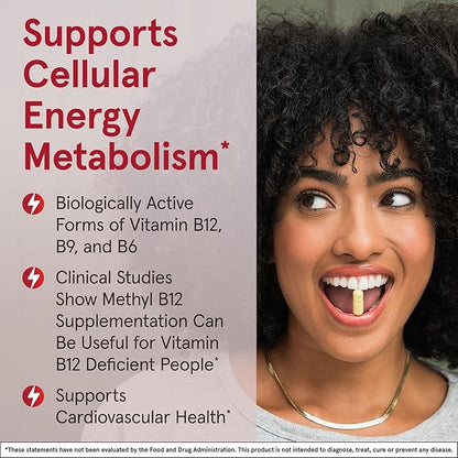 Jarrow Formulas Extra Strength Methyl B-12 1000 mcg & Methyl Folate 400 mcg + P-5-P, Dietary Supplement for Cellular Energy Metabolism and Cardiovascular Support, 100 Chewable Tablets, 100 Day Supply