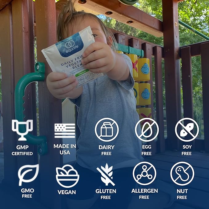 Equilife - Daily Fruit & Vegetable Blend, Fruits and Vegetables Supplements, Vitamin C, 9 Essential Amino Acids, Promotes Energy, Low-Sugar, Easy-to-Use, Vegan, Non-GMO (Crisp Apple, 30 Servings)