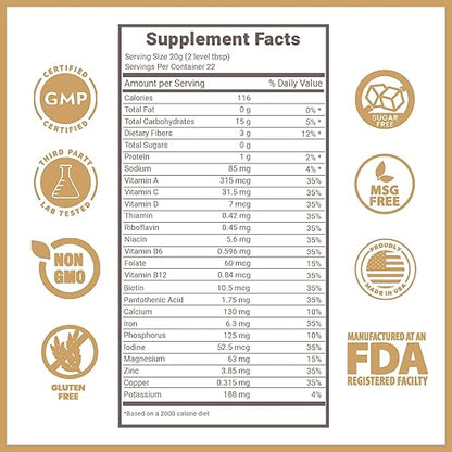 Lewis Labs Fabulous Fiber Powder Supplement | Delicious Quick Dissolve Daily Fiber Powder from Fruits, Vegetables & Grains | Professional Grade Vitamins & Minerals Proudly Made in The USA | 32 Ounces