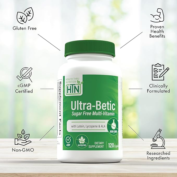 Health Thru Nutrition Ultra-Betic Multivitamin 120 Count | Supports Nerve, Vision, Energy | with ALA, Lycopene | Non-GMO, Clean Label | Third-Party Tested for Quality