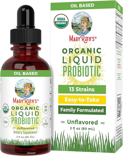 MaryRuth Organics USDA Organic Liquid Probiotic | Digestive Health | Probiotics for Women, Men, Kids | Acidophilus Probiotic | Vegan | Travel Friendly | 20 Servings