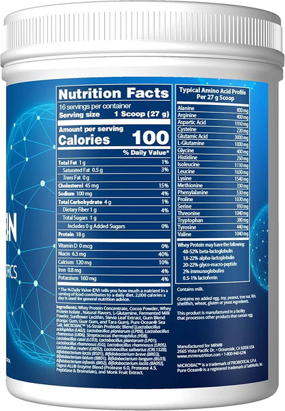 MRM Nutrition Whey Protein | Chocolate Flavored |18g Protein | with 2 Billion probiotics + Digestive enzymes + BCAAs | High Absorption + Digestion | Hormone + antibiotic Free | 17 Servings