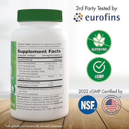 Health Thru Nutrition Calcium 1000mg and Magnesium 400mg with Vitamin D3 & K (90 Softgels)